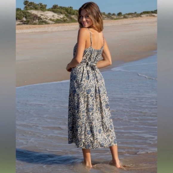 NWOT Natural Life Mara Midi Sundress Ivory Blue Vines Size L - Picture 4 of 11